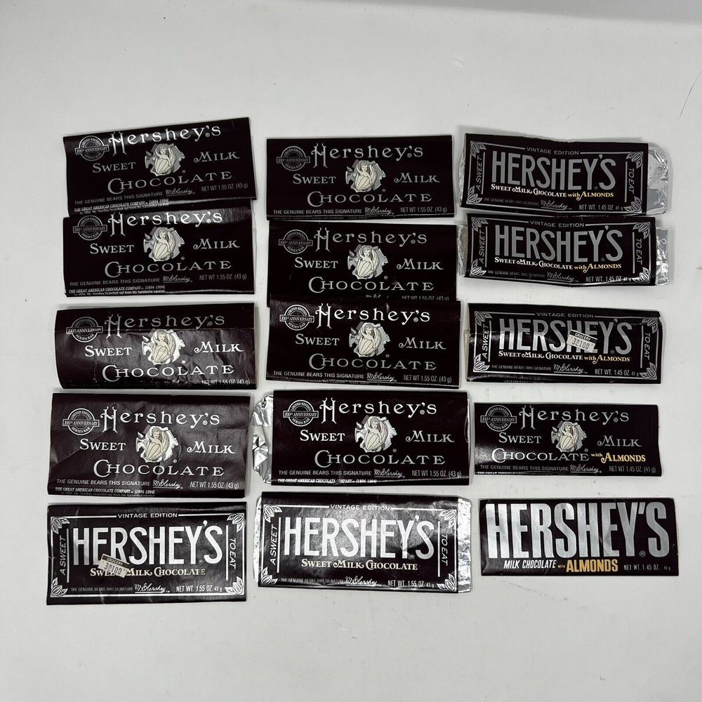 1990s HERSHEY'S Candy Bar Wrapper Lot of 15 Chocolate Hershey, PA vintage Almond